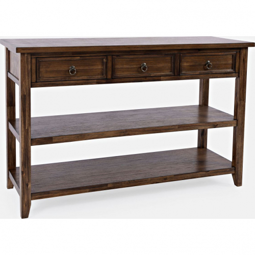 Bakersfield 3 Drawer Sofa Console Table in Wire Brush Brown Wood